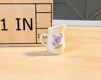 Miniature Ceramic Pitcher | Hand-Made for 1:12 Dollhouse | One of a Kind | Purple Flower