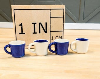 Miniature Ceramic Mug | Hand-Made for 1:12 Dollhouse | Blue & White Glaze