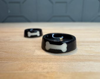 Miniature Ceramic Black Dog Bowl Hand-Made for 1:12 Dollhouse