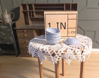 Miniature Ceramic Bowl | Hand-Made for 1:12 Dollhouse | Baby Blue