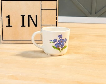 Miniature Ceramic Mug | Hand-Made for 1:6 Dollhouse | Barbie Scale | Blue Flowers