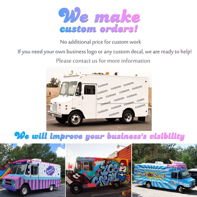 Business Logo Car Stickers Ice Cream Sticker Full Color Decals Ice Cream Truck Decals Decal For Truck Stickers for Cars Trucks RM1