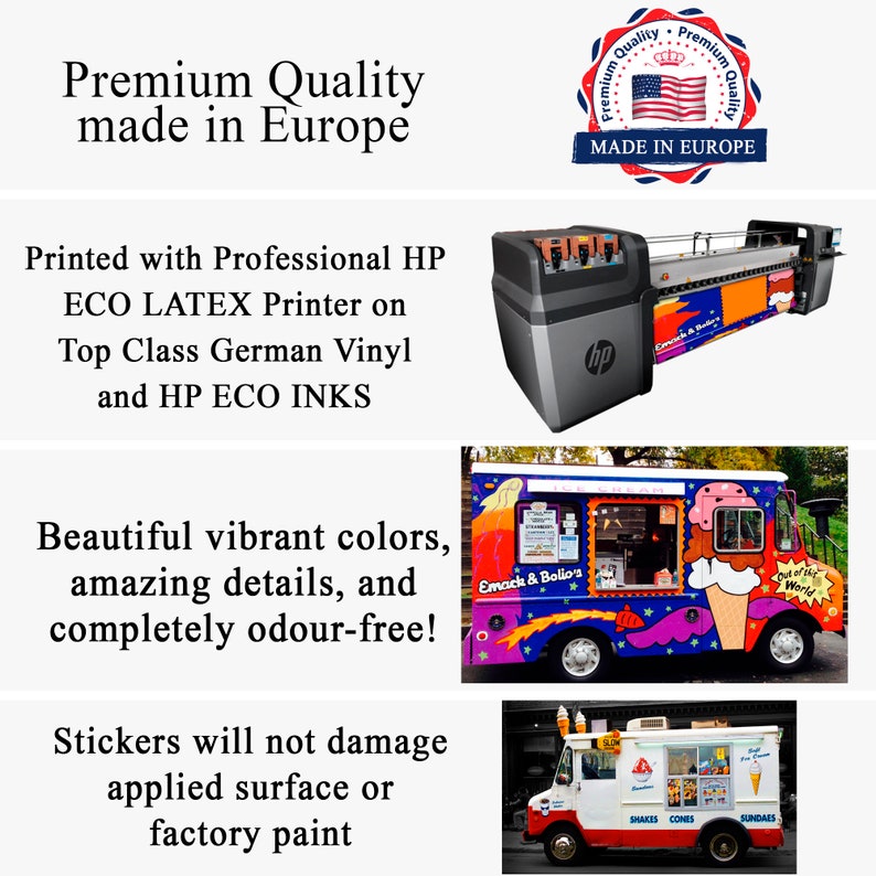 Business Logo Car Stickers Ice Cream Sticker Full Color Decals Ice Cream Truck Decals Decal For Truck Stickers for Cars Trucks RM1