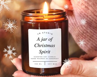 Jar of Christmas Spirit, Christmas candle gift for a friend, festive candle, secret Santa, work, colleague, office gift, dad, brother gift