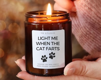 Cat fart candle, light me when the cat fasts gift, cat gifts for owners, cat lover gift, funny gift for cat lover, funny cat gift candle,