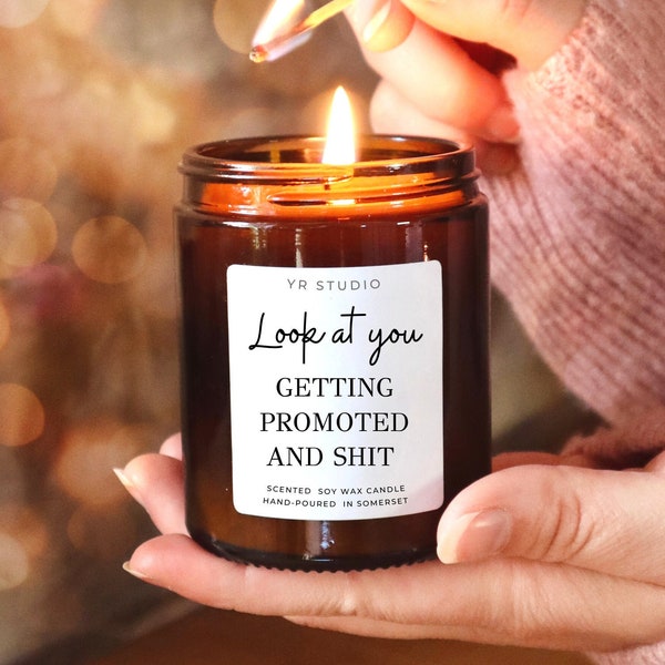 Look at you getting promoted and shit funny gift soy candle, promotion at work gift for men, for women, for her, congratulations, new job