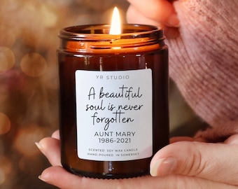 A Beautiful Soul is Never Forgotten Personalised Memory Candle, Memorial, Remembrance, In loving Memory, sympathy, condolence gift candle