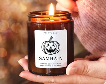 Samhain candle, Halloween Pagan, Autumn Witch soy wax scented candle, ritual, spell, witchcraft, witch decor , gifts,  Samhain decorations