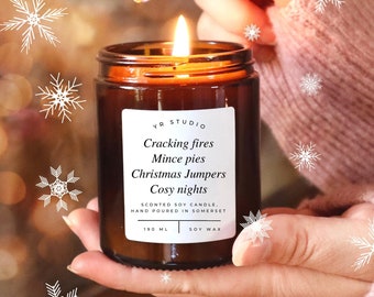Christmas Feels Quote Candle, Mince pies, Festive Jumpers, Cosy nights, festive decor, Cosy Christmas stocking filler, gift for her