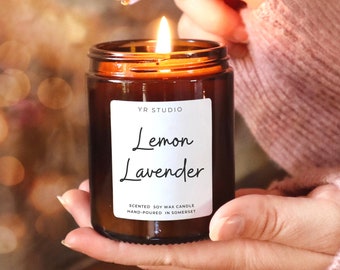 Lemon Lavender candle, Spring candle, Summer candle, scented soy candle, handmade in Somerset, UK