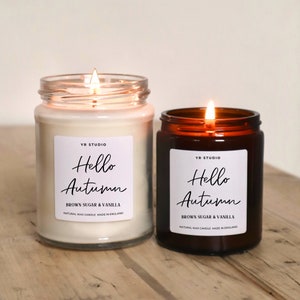 Hello Autumn candle, Hello Fall candle, autumn home decor, cosy candle, cosy night in, autumn gift, toffee candle, Hygge candle gift