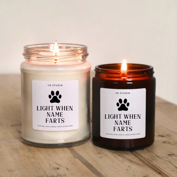 Dog fart candle, dog gifts for owners, dog lover gift, light me when the dog farts, funny personalised gift for dog, dog mum gift candle