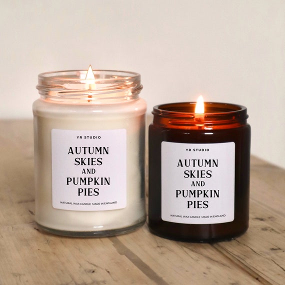 Autumn Skies & Pumpkin Pies, Autumn Quote Candle, Cinnamon Pumpkin Spice Cosy Fall Candle, Autumn decor, Autumn Lover gift, Autumn aesthetic