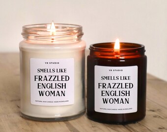 Vela de regalo de mujer inglesa agotada, divertido gif de broma para una amiga, hermana, ella. Huele a mujer inglesa agotada.