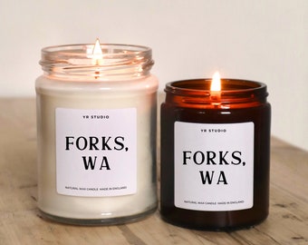 Forks Washington candle, Bookish Literary, Fandom Candles, Twilight, Book lover gifts for readers, Literary candle, fantasy, fiction