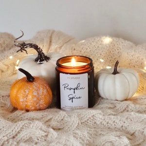 Pumpkin spice soy candle, cosy Fall, Autumn, Halloween apothecary jar candle gift, Autumn pumpkin decor, vegan, PSL, winter, natural candle, Amber jar 190 ml