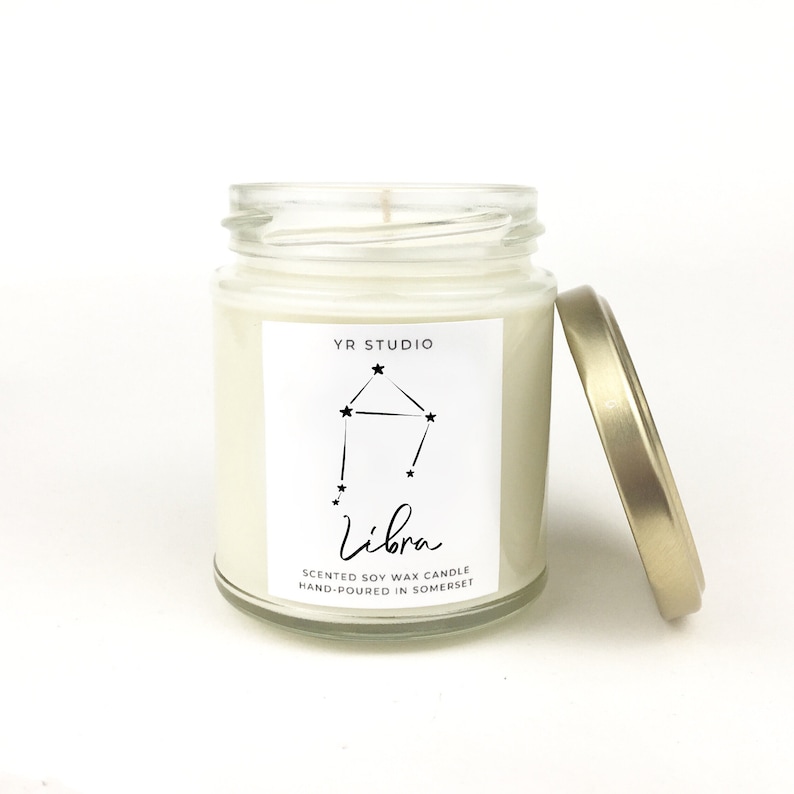 Libra candle gift, zodiac candle, witch candle, zodiac gift, constellation, Scandinavian decor, 20th, 21st, 30th, 40th, 50th birthday gift Clear jar 8oz medium