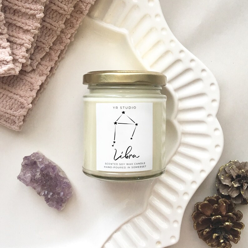 Libra candle gift, zodiac candle, witch candle, zodiac gift, constellation, Scandinavian decor, 20th, 21st, 30th, 40th, 50th birthday gift image 1