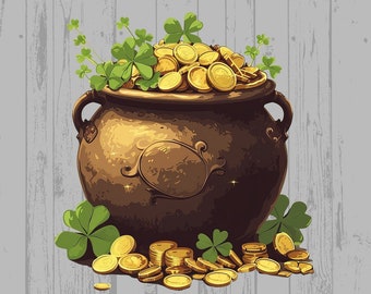Lucky Pot Of Gold St Patricks Day Clipart PDF PNG Commercial And Personal Use, Digital Download for DIY, Design, and Crafts