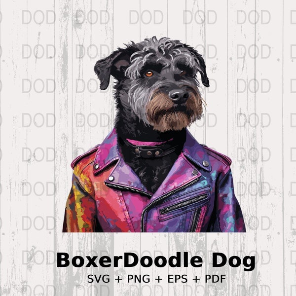 BoxerDoodle hond huisdier Svg Png Eps Pdf Instant Digitale Download gemengd ras Puppy moeder vader ClipArt voor afdrukken op aanvraag Merch