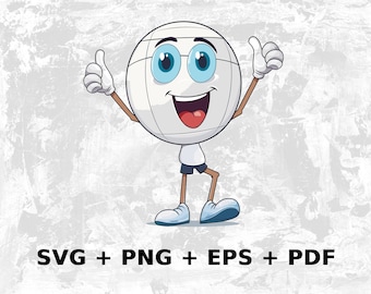 Funny Cartoon Volleyball Ball Vector Clipart (SVG, PNG, PDF)