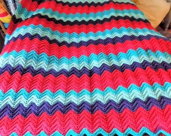 Crochet Ripple Afghan: Striped Acrylic Throw Blanket