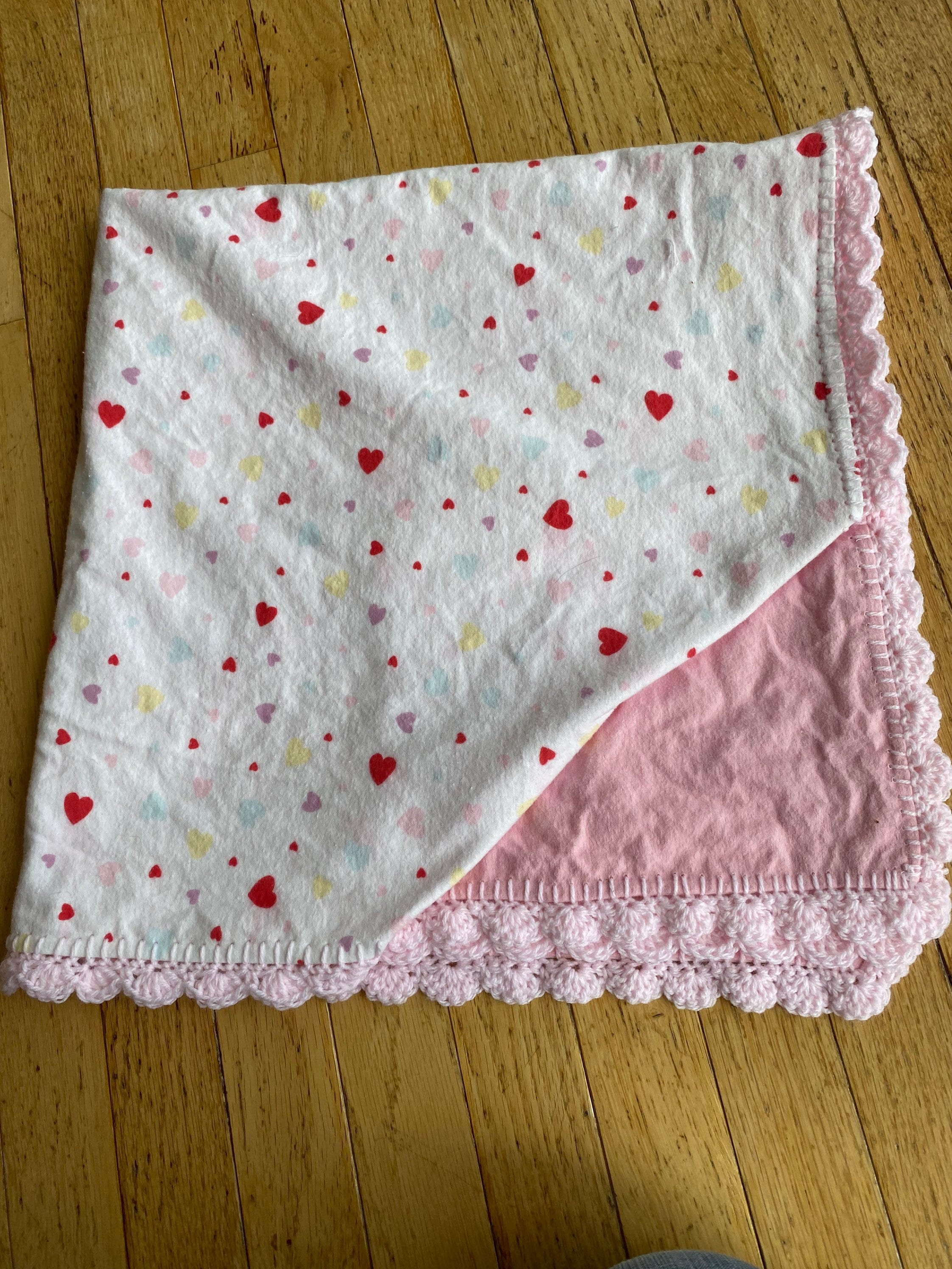 Flannel Receiving Blanket With Crochet Edge, Flannel Receiving Blanket