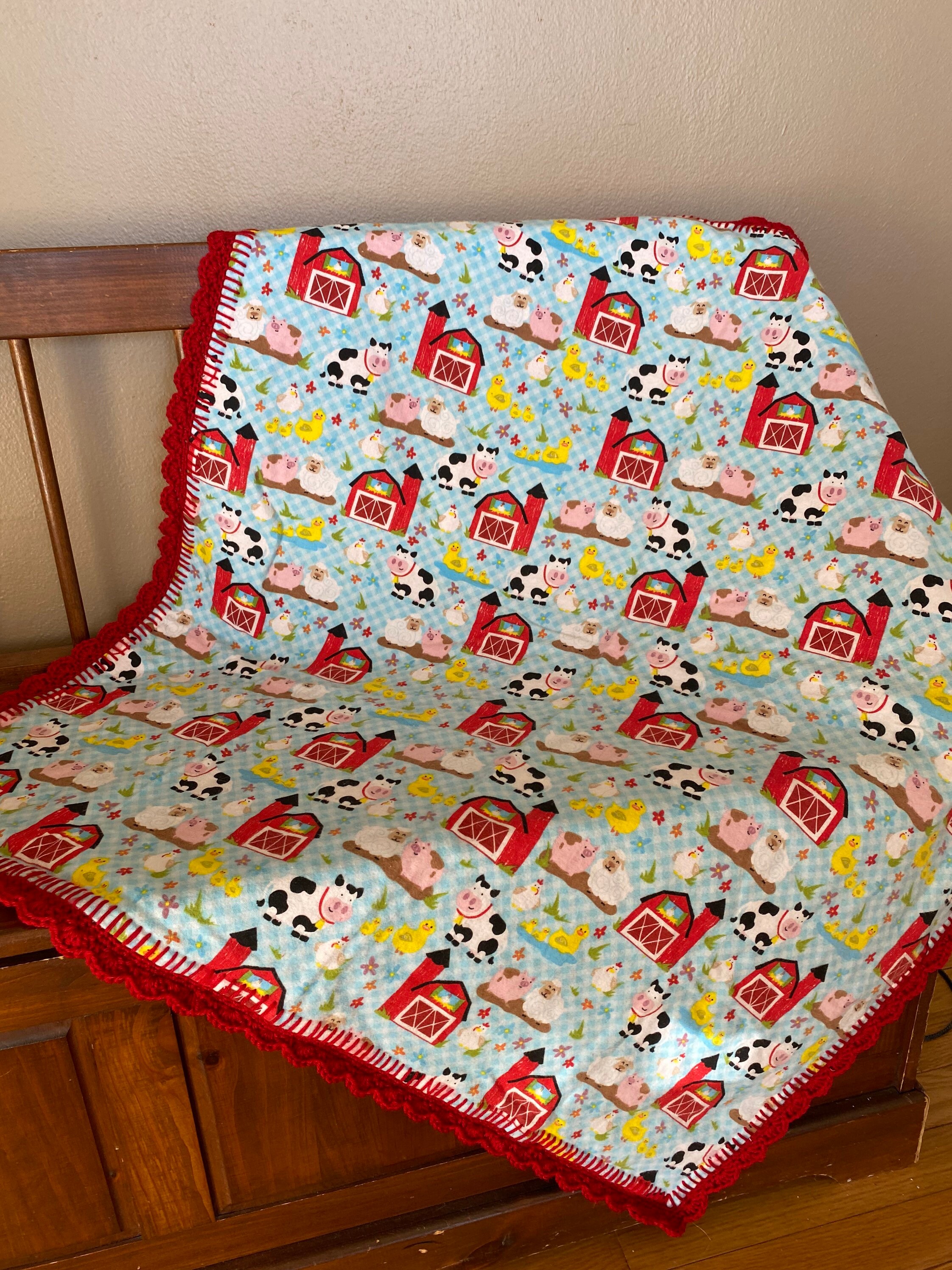 Flannel Receiving Blanket With Crochet Edge, Flannel Receiving Blanket