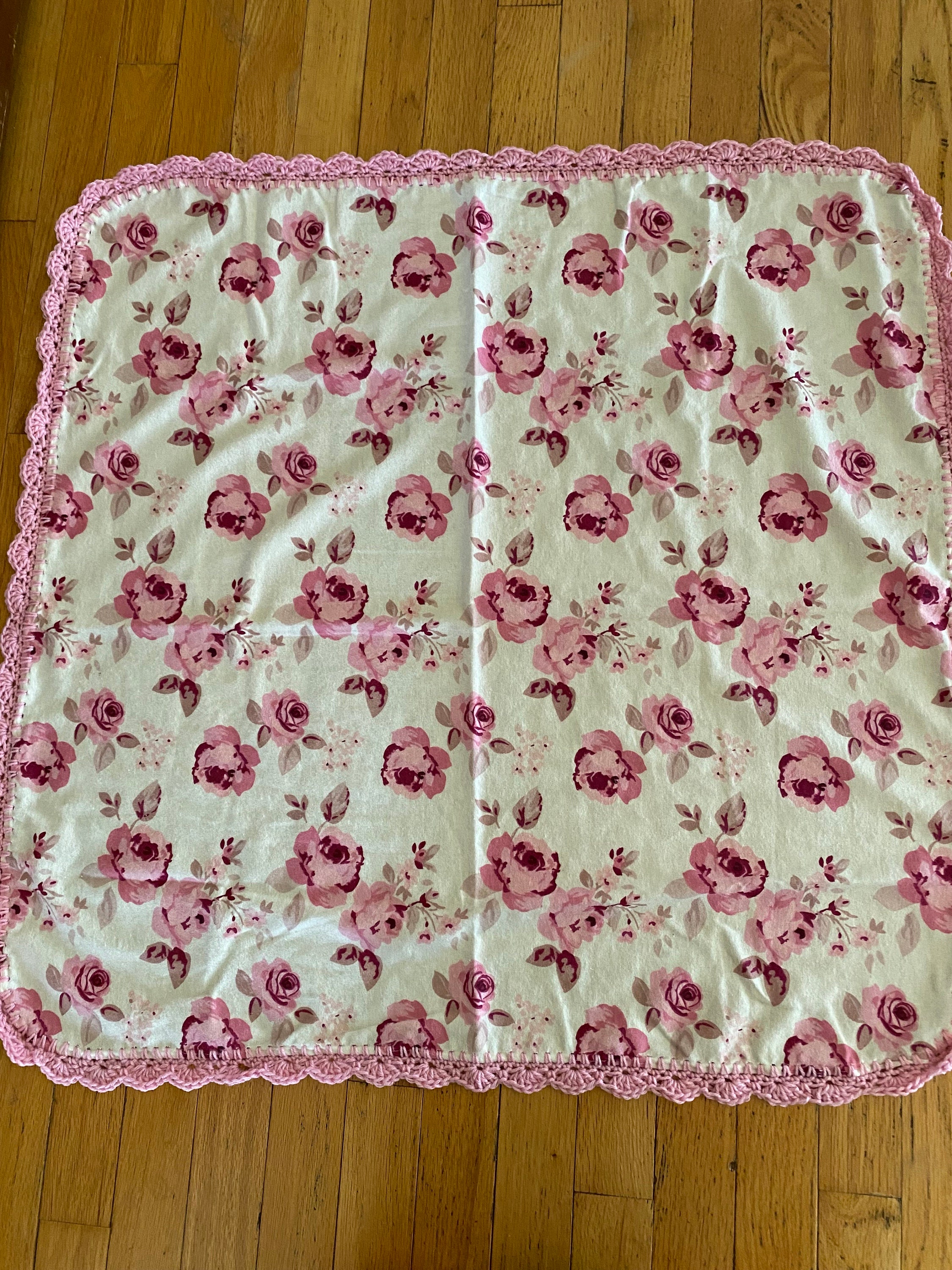 Flannel Receiving Blanket, Single Layer Receiving Blanket, Crochet Edge