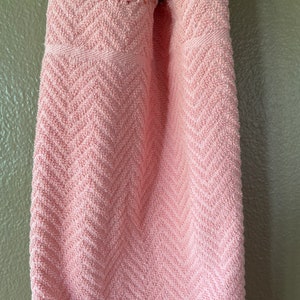 Peach Kitchen Towel: Crochet Top Hanging Hand Towel