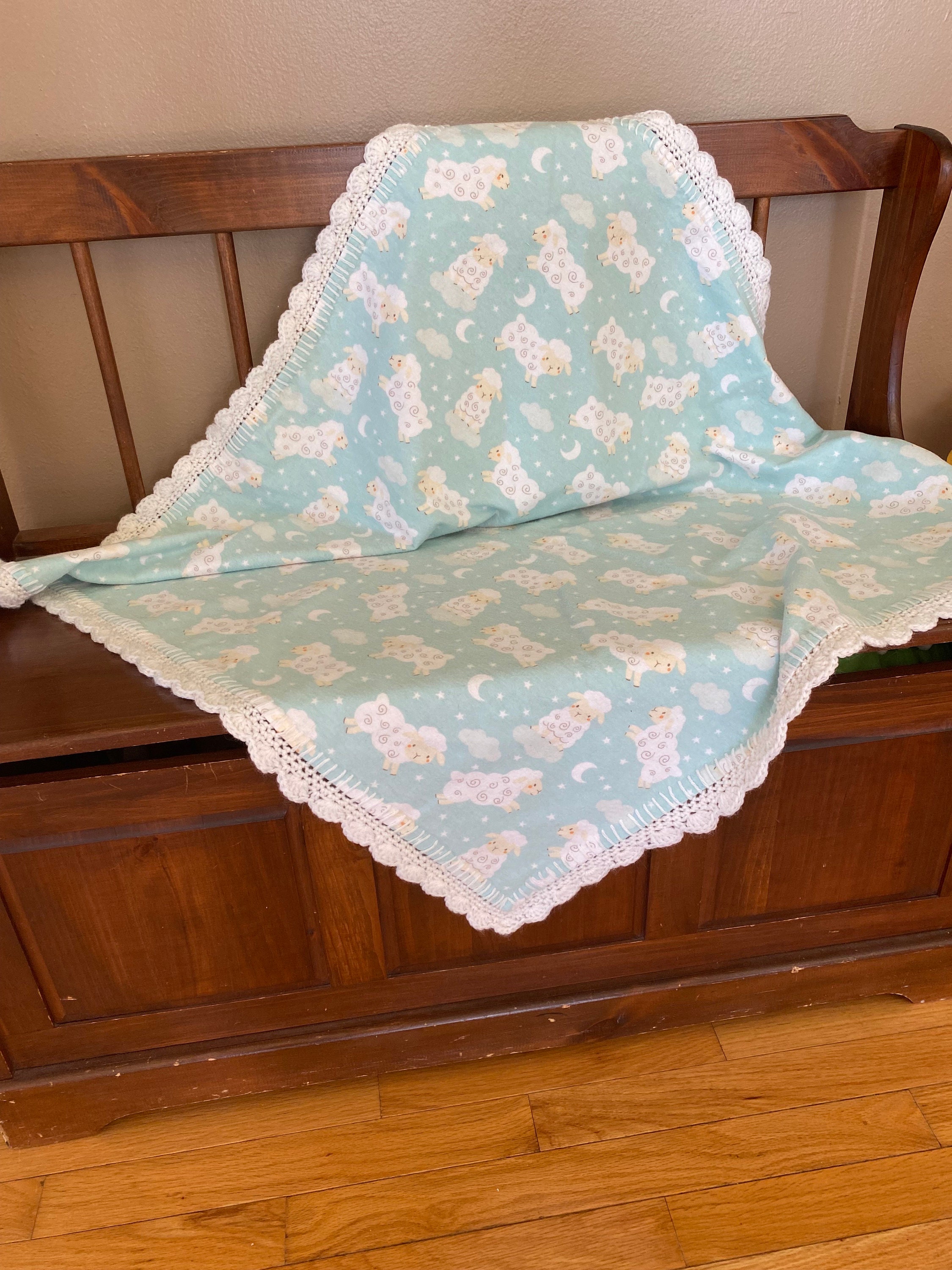 Flannel Receiving Blanket With Crochet Edge, Flannel Receiving Blanket