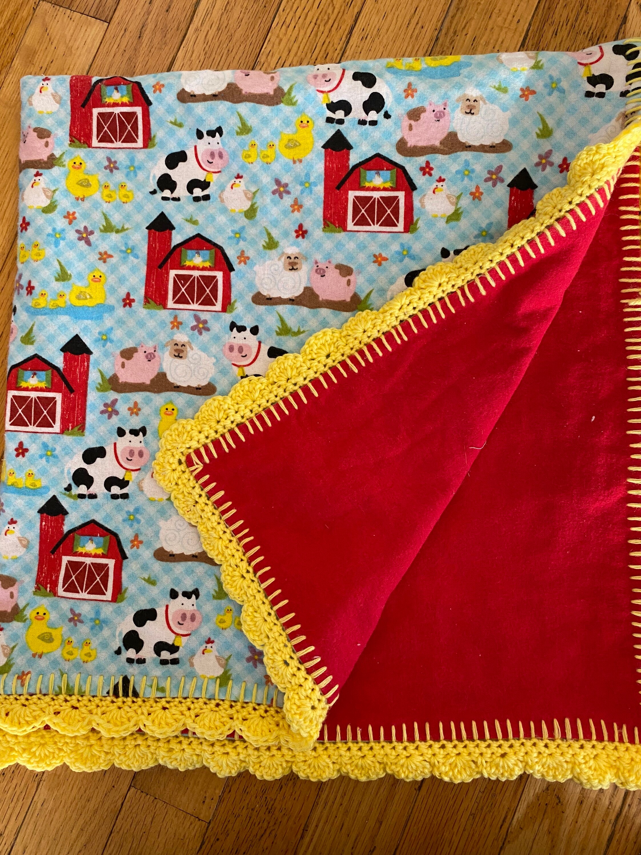 Flannel Receiving Blanket With Crochet Edge, Flannel Receiving Blanket