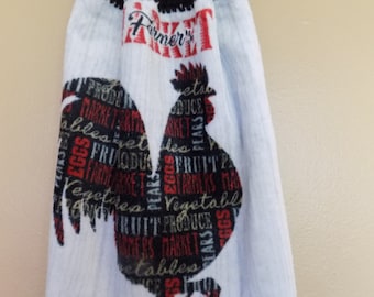 Crochet Top Rooster Kitchen Towel: Farmer's Market Decor
