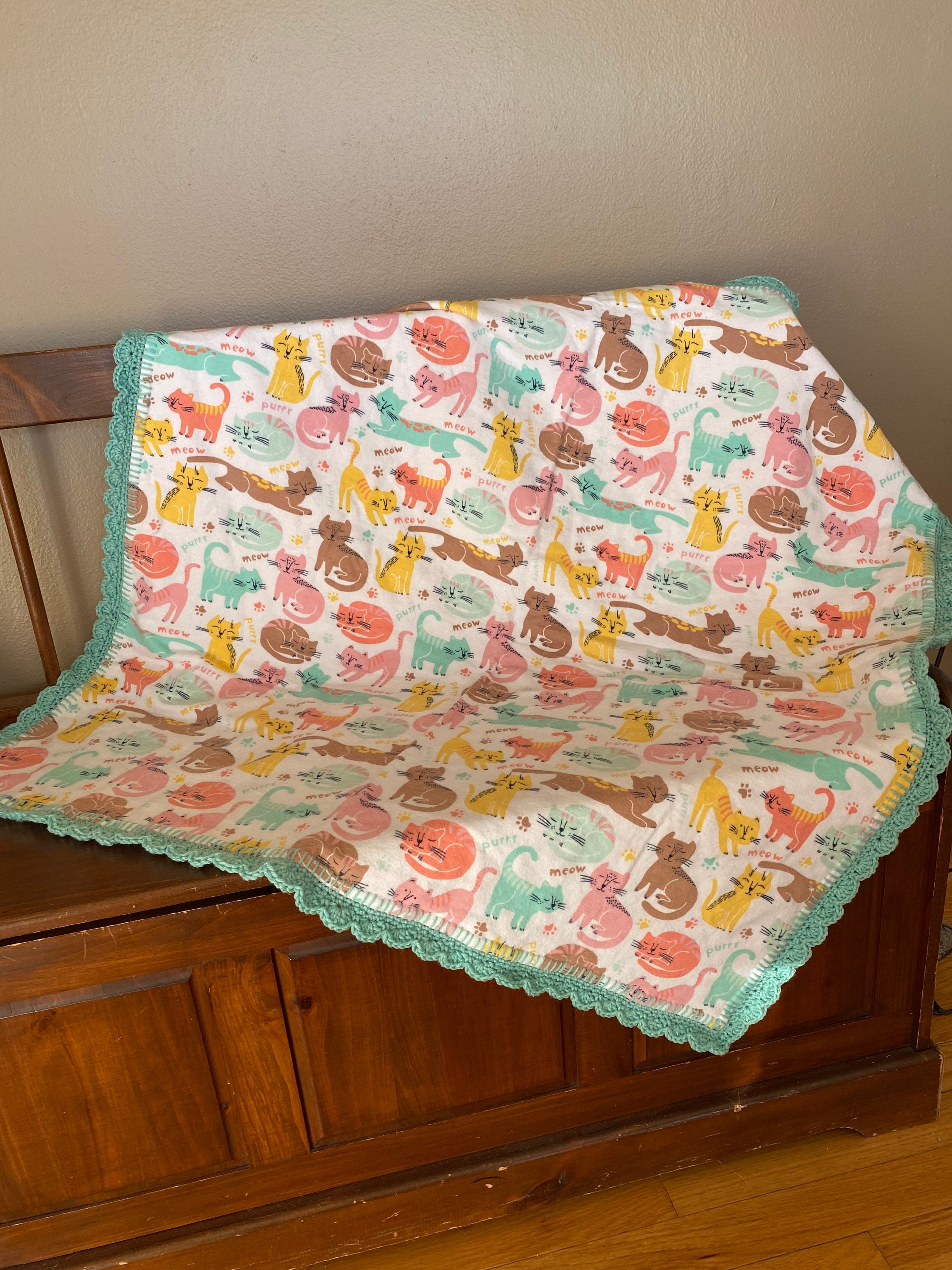 Flannel Receiving Blanket With Crochet Edge, Flannel Receiving Blanket