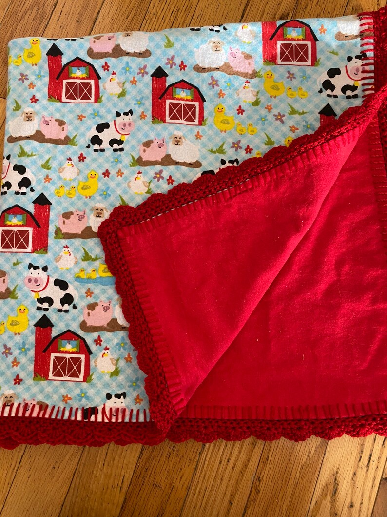 Flannel Receiving Blanket With Crochet Edge, Flannel Receiving Blanket