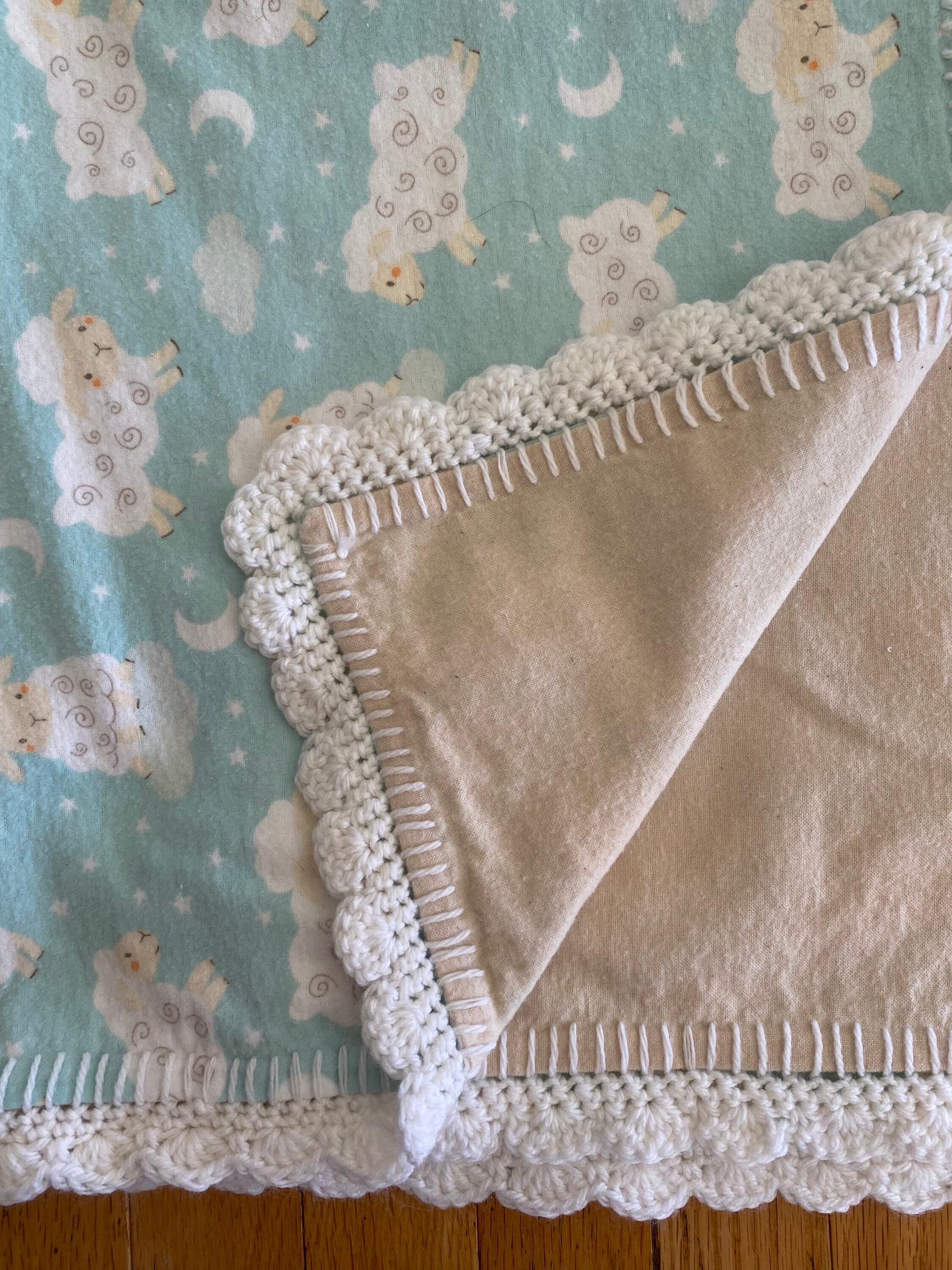 Flannel Receiving Blanket With Crochet Edge, Flannel Receiving Blanket