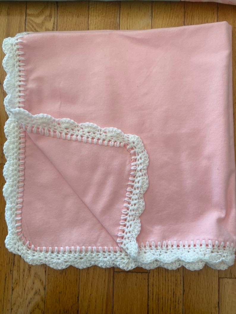 Flannel Receiving Blanket, Single Layer Receiving Blanket, Crochet Edge
