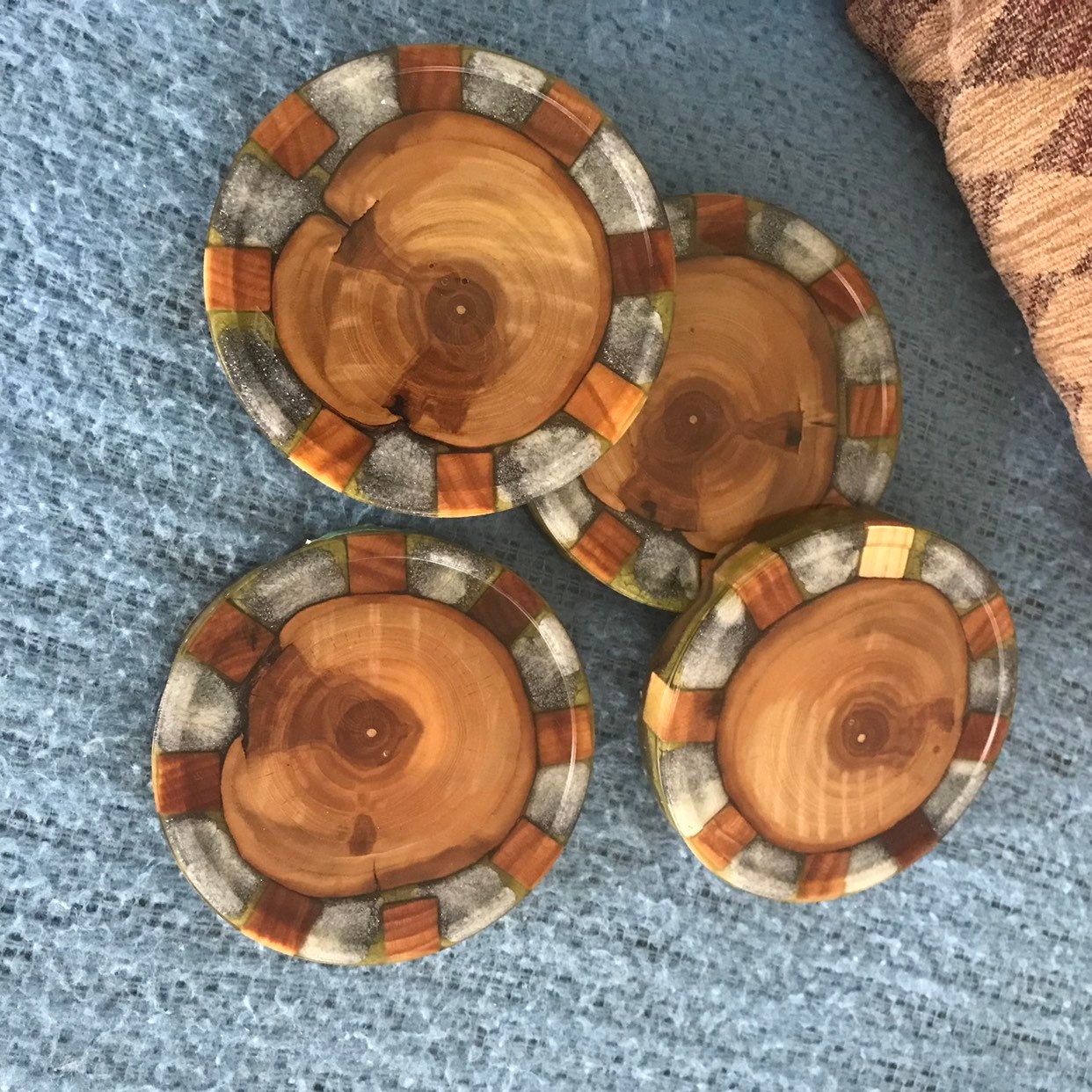 4 Pcs Set Epoxy Resins on Wood Log Coasters Handmade Round Etsy