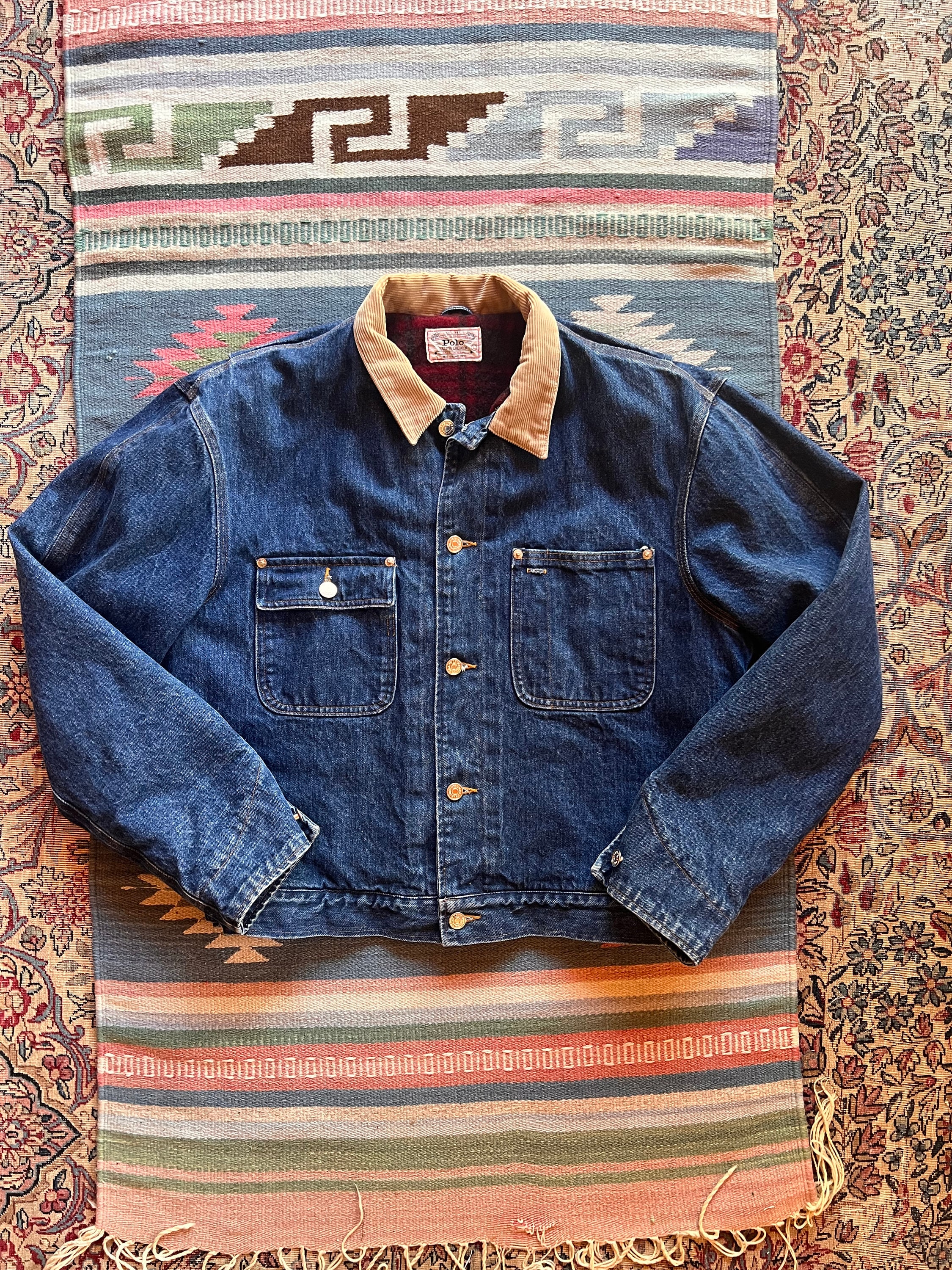 POLO by Ralph Lauren Vintage 80s Denim Jacket Corduroy Collar Wool