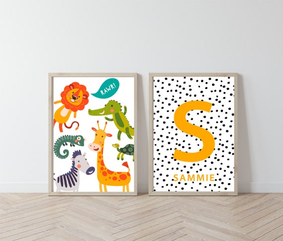 Jungle Animal Themed Nursery Wall Art Personalised Prints | Etsy