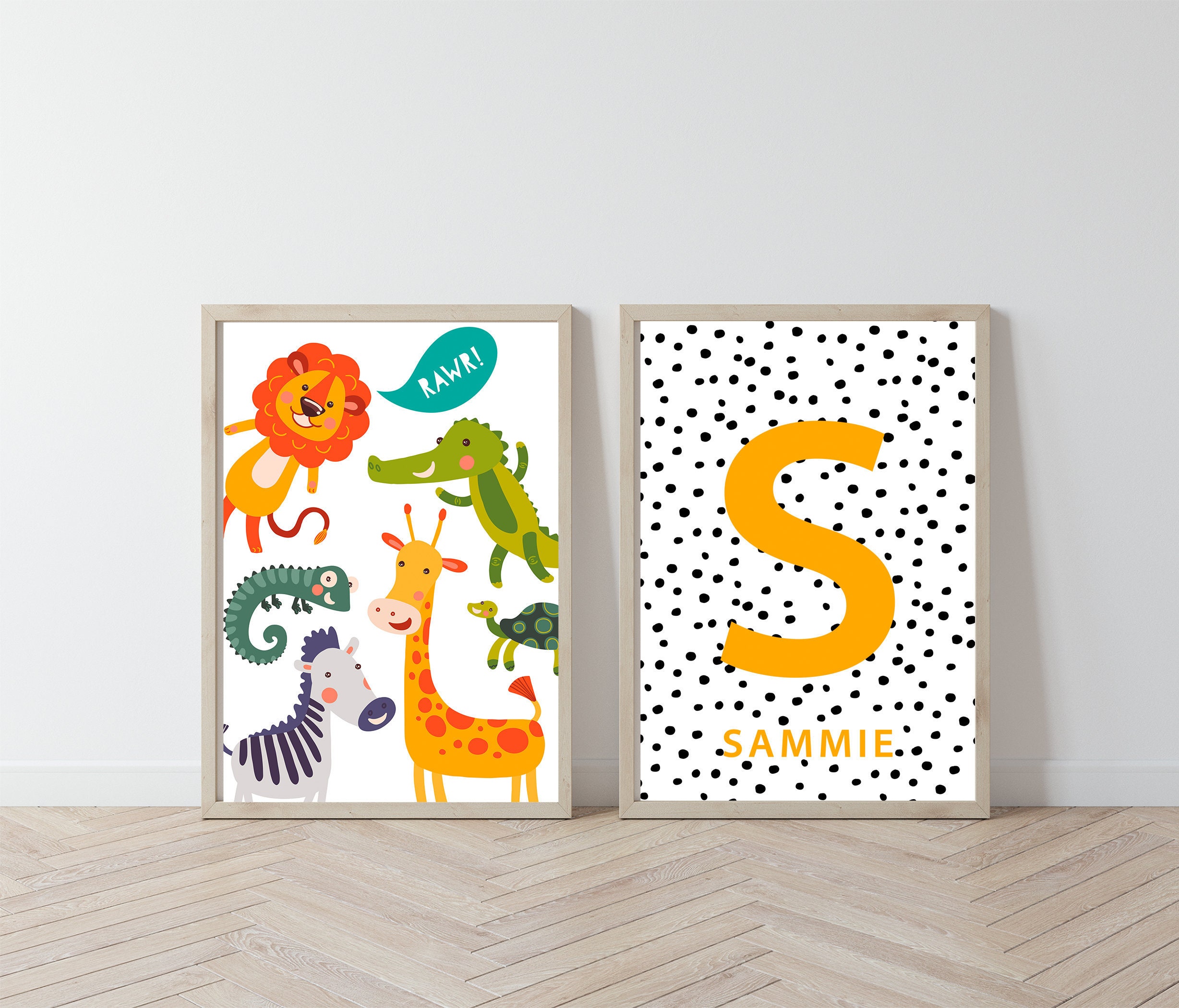 Jungle Animal Themed Nursery Wall Art Personalised Prints | Etsy