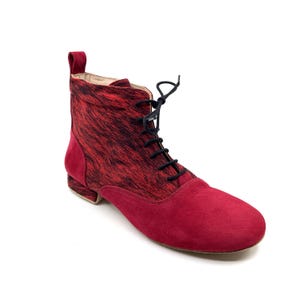 Movimiento El Gato Red Mix Velvet and Feather Pattern Handmade Men Dance Boots - MOVM081