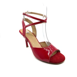 Movimiento Pro Comfort Maestra Elite Red Shine Patent Leather and Suede Handmade Women&#39;s Argentine Tango Shoe - MOVW517