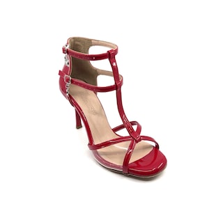 Movimiento La Vuelta Red Shine Red Patent Leather and Transparent Handmade Women&#39;s Argentine Tango Shoe - MOVW482