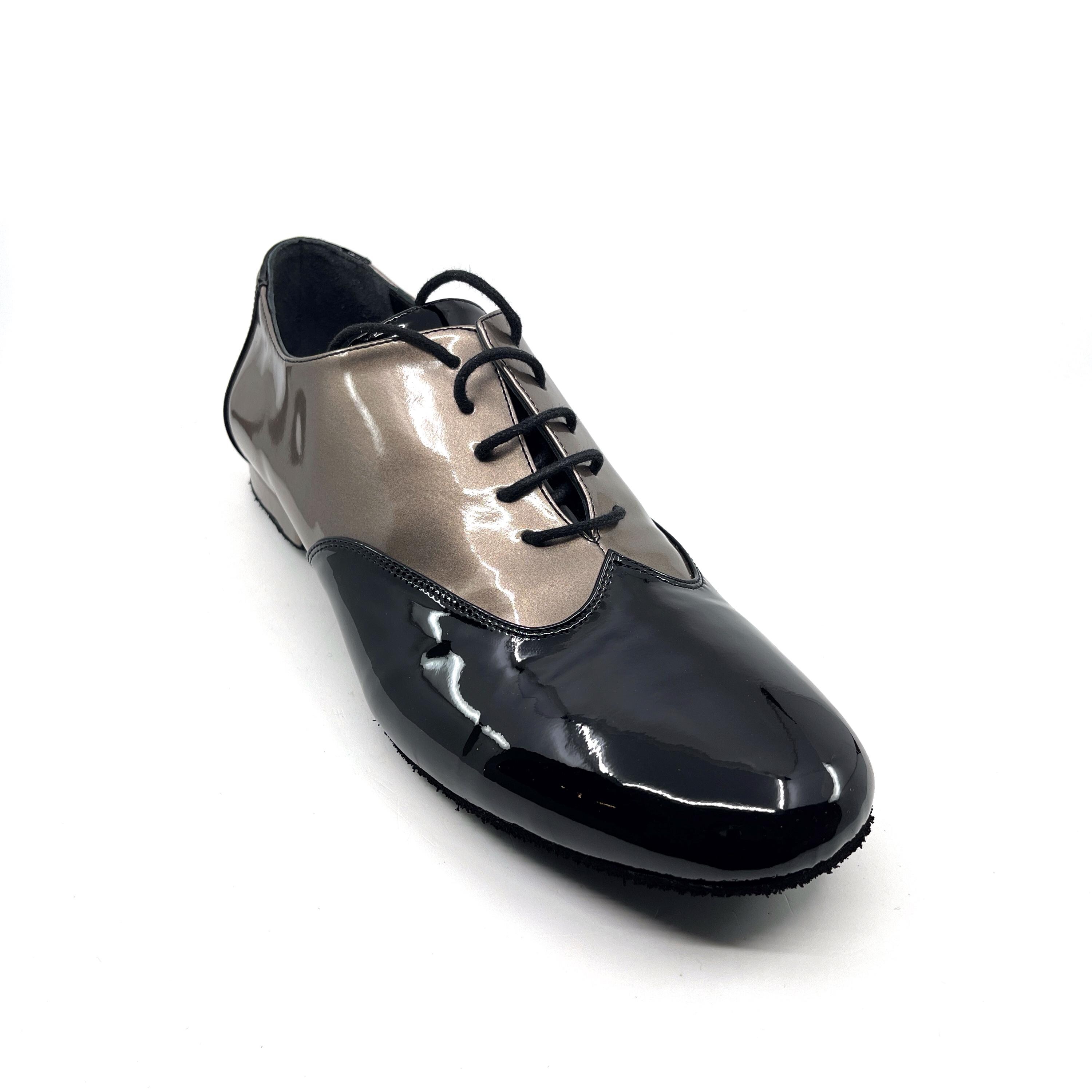 Movimiento Barrio Black & Metallic Brown Patent Leather Shiny Handmade Men Classic Argentine Tango Shoe - MOVM093