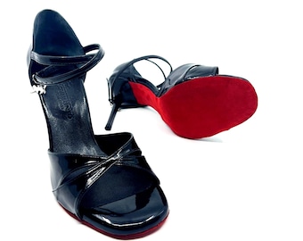 Movimiento Doble Black Shine SE Red Sole Edition Patent Leather Premium Handmade Women's Argentine Tango Shoe - MOVW342