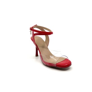 Movimiento Transpie Red Shine Patent Leather Transparent Band Handmade Women&#39;s Argentine Tango Shoe - MOVW054