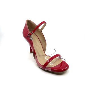Movimiento Bailarin Red Shine Patent Leather Leather Stripe Transparent Band Handmade Premium Women&#39;s Argentine Tango Shoe - MOVW510