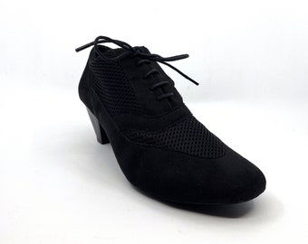 Movimiento Practica Black Mesh and Suede Handmade Women's Argentine Tango Practice Shoe - MOVW151