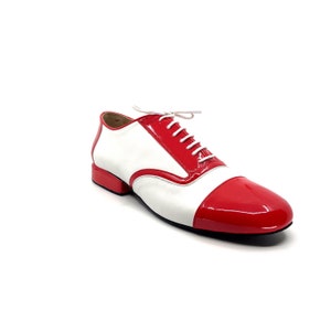 Movimiento Mr. Moonwalker Red and White Patent Leather Handmade Men Argentine Tango Shoe - MOVM0013